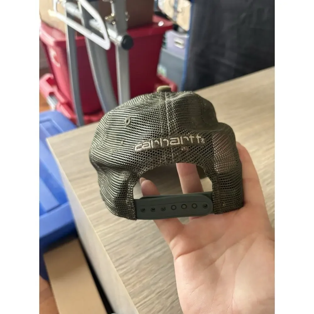 Carhartt Olive Green Mesh Trucker Hat Snapback Canvas Logo Cap Adult OSFA